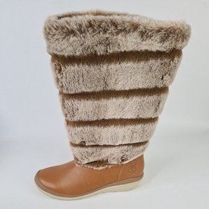 Timberland Kickadila Women 14" Boots Brown Leather Faux Fur Winter Sz 7.5